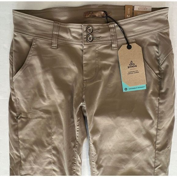 PrAna Women Sz 2 Inseam 30” Halle Pants Khaki Beige Hiking Roll Up Leg $89 - Picture 3 of 16